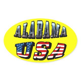 Alabama Picture and USA Flag Font Oval Sticker