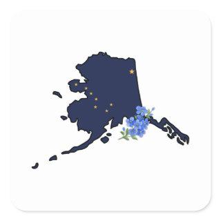 Alaska Flag with State Flower Forget me Not Square Sticker