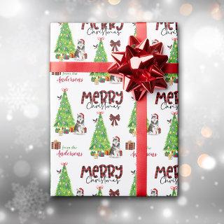 Alaskan Malamute Dog, Bird and Christmas Tree