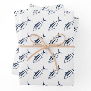 Albacore Tuna in Marine Blue on White in Large  Sheets