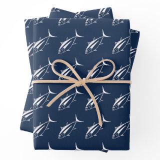 Albacore Tuna in White on Marine Blue in Large  Sheets