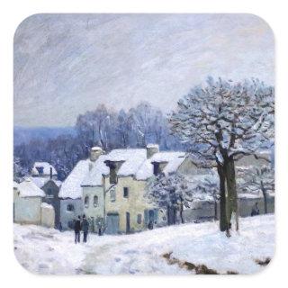 Alfred Sisley - Place Chenil in Marly, Snow Effect Square Sticker