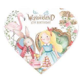 Alice Adventures in Woderland Birthday Tea Party Heart Sticker