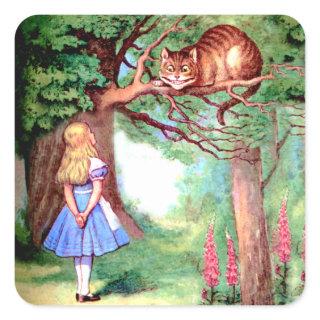 Alice and the Cheshire Cat in Wonderland Square Sticker