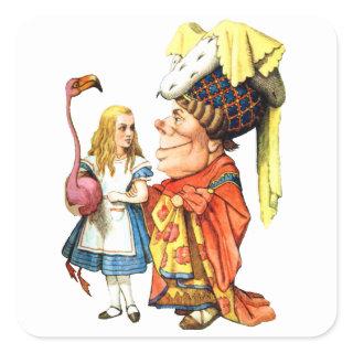 Alice and the Duchess Discuss Flamingo Croquet Square Sticker