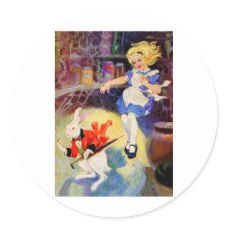 ALICE FALLS DOWN THE RABBIT HOLE CLASSIC ROUND STICKER