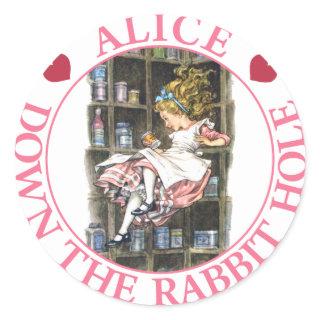 Alice falls down the rabbit hole classic round sticker