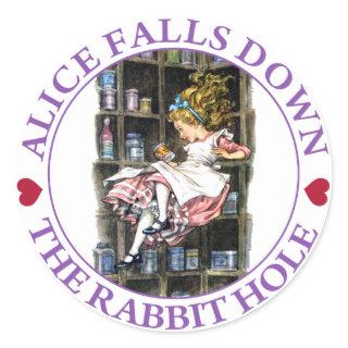Alice Falls Down the Rabbit Hole To Wonderland Classic Round Sticker