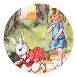 Alice Follows the White Rabbit To Wonderland Classic Round Sticker