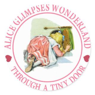 Alice glimpses Wonderland through a tiny door! Classic Round Sticker