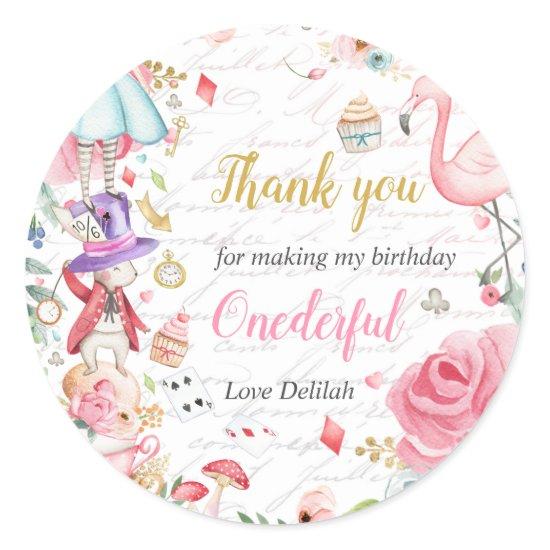 Alice in Onederland 1st Birthday Tea Party Favor Classic Round Sticker