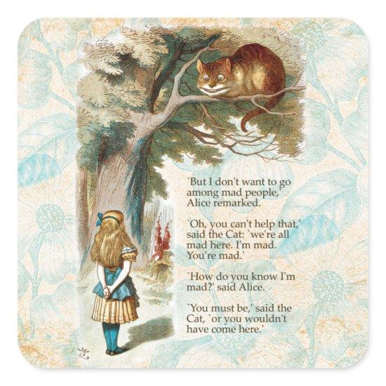 Alice in Wonderland Cheshire Cat Mad Square Sticker