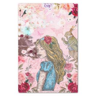 Alice In Wonderland Collage Decoupage Floral Roses Tissue Paper