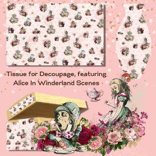 Alice in Wonderland Decoupage Vintage Pink Tissue Paper