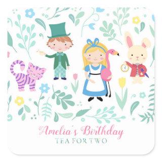 Alice in Wonderland Tea for Two Second Birthday Square Sticker