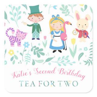 Alice in Wonderland Tea for Two Second Birthday Square Sticker