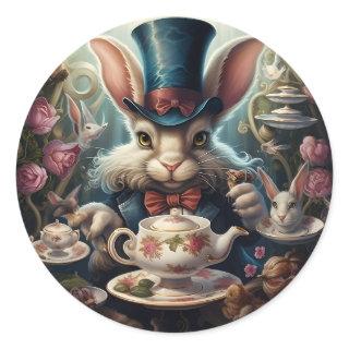 Alice in Wonderland White Rabbit Tea party Classic Round Sticker