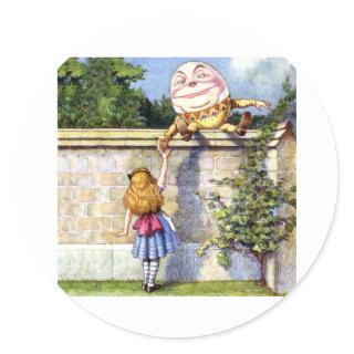 Alice Meets Humpty Dumpty in Wonderland Classic Round Sticker