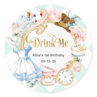 Alice Onederland, Drink Me, girl 1st birthday Classic Round Sticker