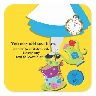 Alice Wonderland Whimsical Tea Cups Yellow Party Square Sticker