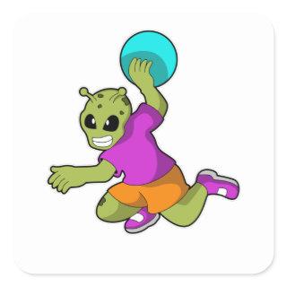 Alien at Handball player with Handball Square Sticker