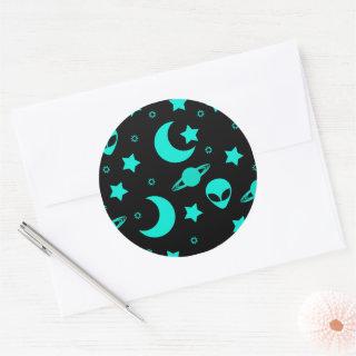 Alien Heads in Stars Outer Space Classic Round Sticker