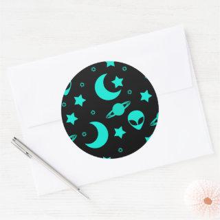 Alien Heads in Stars Outer Space Classic Round Sticker