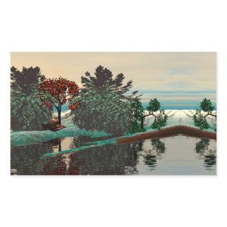 ALIEN LANDSCAPE,TREES,LAGOON HYPERION Sci Fi Rectangular Sticker