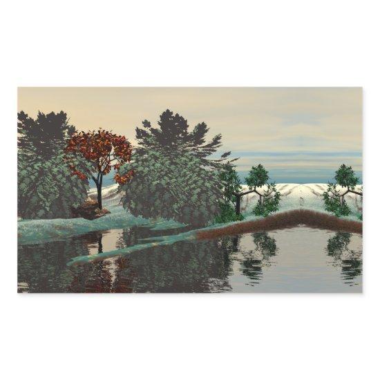 ALIEN LANDSCAPE,TREES,LAGOON HYPERION Sci Fi Rectangular Sticker