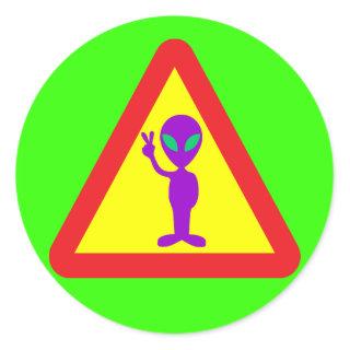 Alien Warning Classic Round Sticker
