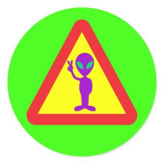 Alien Warning Classic Round Sticker