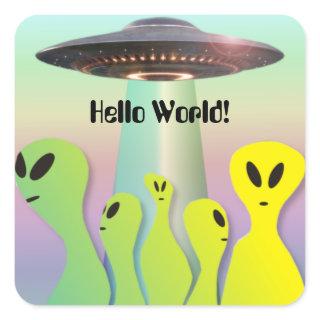 Aliens and Flying Saucer Fun  Square Sticker