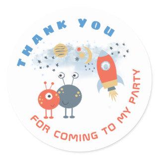 Aliens Spaceship Thank You Boy Birthday Favor Classic Round Sticker
