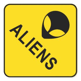 Aliens, Yellow Diamond Warning Sign Square Sticker