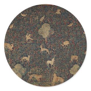 Allegorical Millefleurs Tapestry with Animals Classic Round Sticker