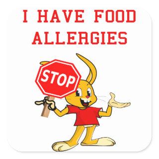 Aller-Bunny STOP-Bunny Food Allergies Sq. Stickers
