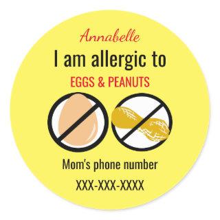 Allergic to Peanuts and Eggs Kids Personalized Classic Round Sticker