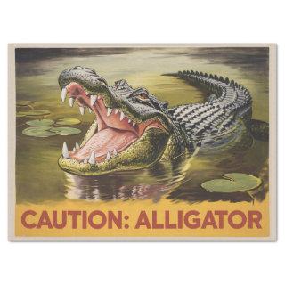 Alligator Caution Illustration Vintage Decoupage Tissue Paper