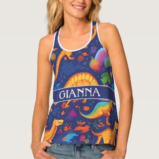 Allosaurus Rainbow Colorful Personalized Pattern Tank Top