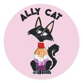 Ally cat with Lesbian pride colors Classic Round Sticker