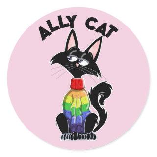 Ally cat with pride colors classic round sticker