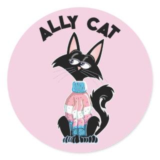 Ally cat with transgender pride colors classic round sticker