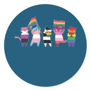 ally cats Rainbow Gay Pride Cute LGBT Animal Pet Classic Round Sticker