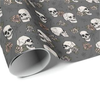 Almost Black Pink Gothic Skulls and Roses Floral