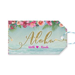 ALOHA Gold Tropical Beach Hibiscus Floral Favor Gift Tags