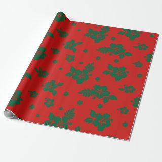 Aloha Hawaii Green on Red Christmas Pattern