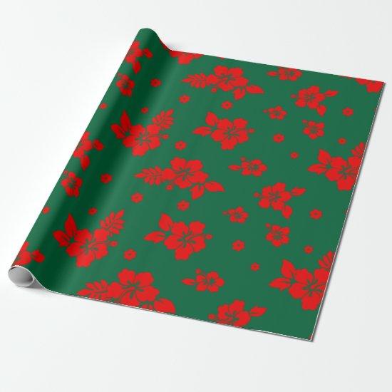 Aloha Hawaii Red on Green Christmas Pattern