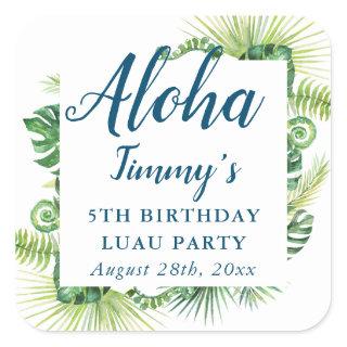 Aloha Tropical Greenery Luau Birthday Square Sticker