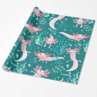 Alotta Pink Axolotls on Teal