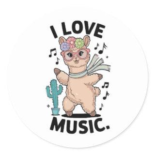Alpaca love music classic round sticker